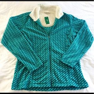 L.L. Bean Teal Green and White Zippered Fleece